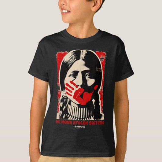 No-More Stolen Sister Red Hand MMIW Awareness Amer T-shirt (Voorkant)