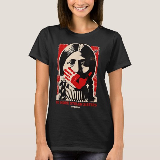 No-More Stolen Sister Red Hand MMIW Awareness Amer T-shirt (Voorkant)