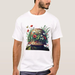 No More War: Peace Helmet Floral Design T-shirt