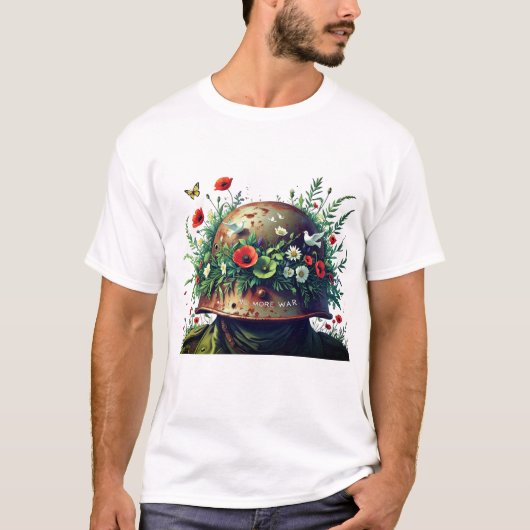 No More War: Peace Helmet Floral Design  T-shirt (Voorkant)