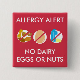 No Nuts Dairy Egg Food Allergy Alert Pin Vierkante Button 5,1 Cm