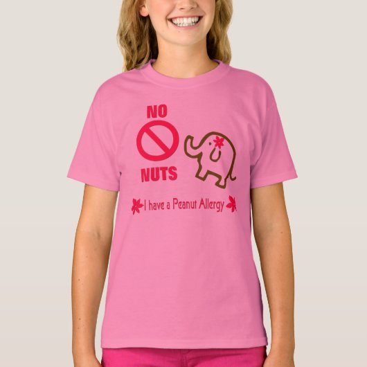 No Nuts Peanut Allergy Cute Elephant T-Shirt (Voorkant)