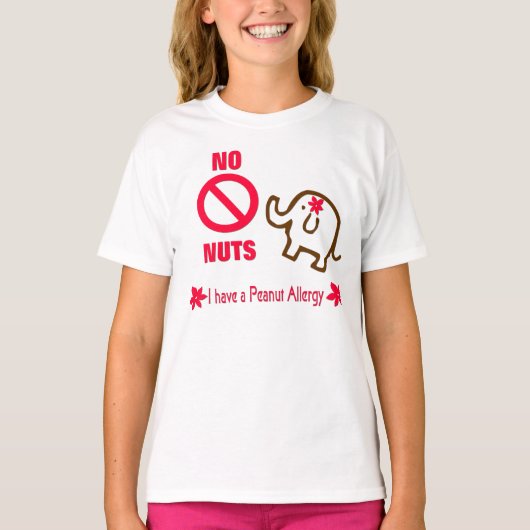 No Nuts Peanut Allergy Cute Elephant T-Shirt (Voorkant)