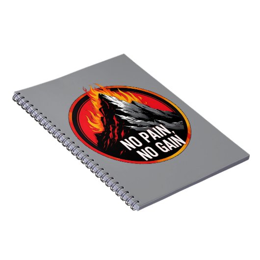 No Pain No Gain Burning Mountain Motivational Spir Notitieboek (Rechterzijde)