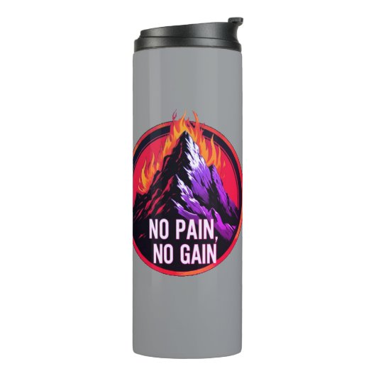 No Pain No Gain Fiery Mountain WorkThermal Tumbler Thermosbeker (Gedraaid links)