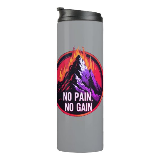 No Pain No Gain Fiery Mountain WorkThermal Tumbler Thermosbeker (Geroteerd rechts)