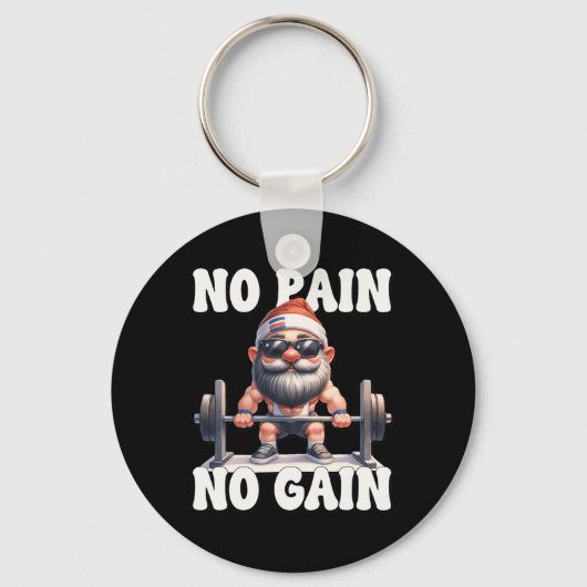 No Pain No Gain Fitness Gnome Love Weightlifting T Sleutelhanger (Voorkant)