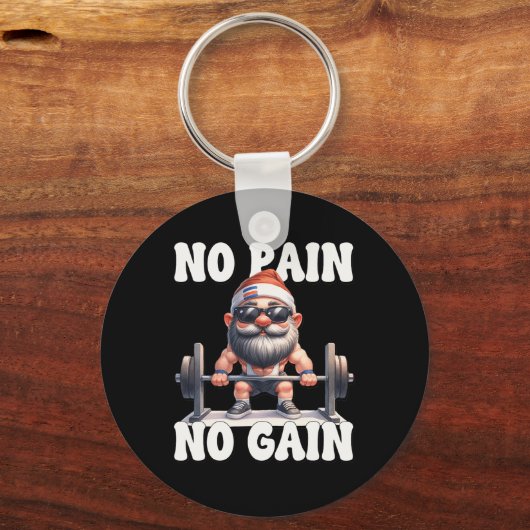 No Pain No Gain Fitness Gnome Love Weightlifting T Sleutelhanger (Voorkant)