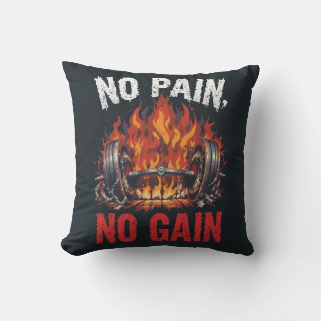 No Pain No Gain Fitness Motivatie ontwerp Kussen (Voorkant)