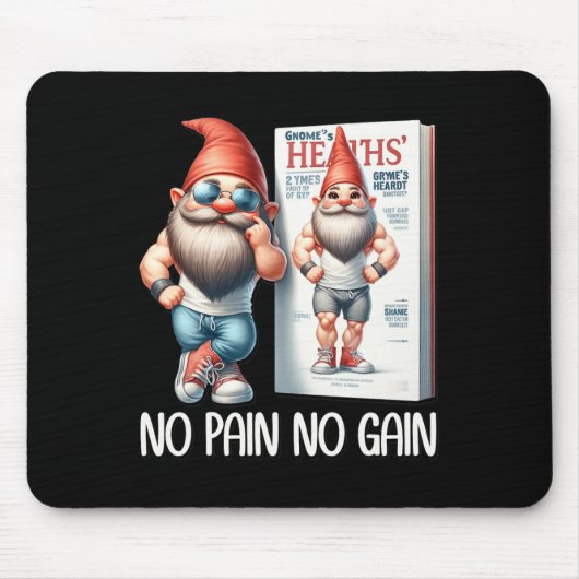 No Pain No Gain Funny Body Building Gnome For Fitn Muismat (Voorkant)