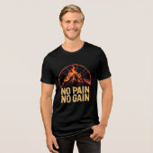No Pain No Gain Motivational Fire Mountain T-Shirt (Voorkant volledig)