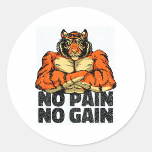 No Pain No Gain Tiger Gym Workout MMA Bodybuilding Ronde Sticker