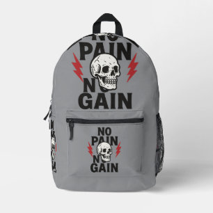 No Pain No Gain - Vetgedrukte schedel en bliksem G Bedrukte Rugzak