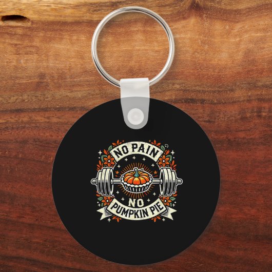 No Pain No Pumpkinpie Barbell Bodybuilding Thanksg Sleutelhanger (Voorkant)