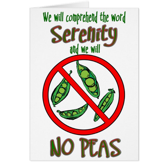 'No Peas' Funny Sobriety Card (Voorkant)