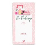 No Peeking Pink Christmas Elf Toy Workshop Fa La  Etiket (Voorkant)