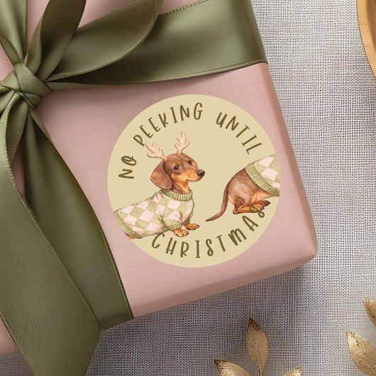 No Peeking Until Christmas Cute Dachshund Dog Ronde Sticker