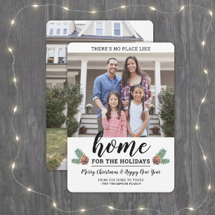 No Place Like Home 2 Foto Eenvoudig dennengroen Feestdagenkaart