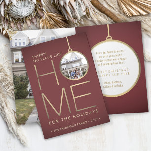 No Place Like Home 2 Foto Kerst Rood Gevouwen Feestdagen Kaart