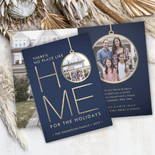 No Place Like Home 3 Foto Kerst Blauw Gevouwen Feestdagen Kaart