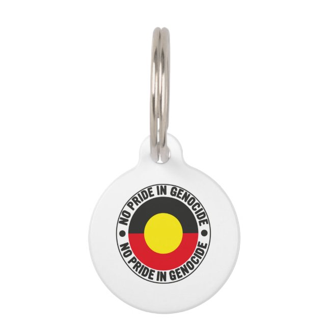 No Pride In Genocide Aboriginal Flag National Sorr Huisdierpenning (Voorkant)