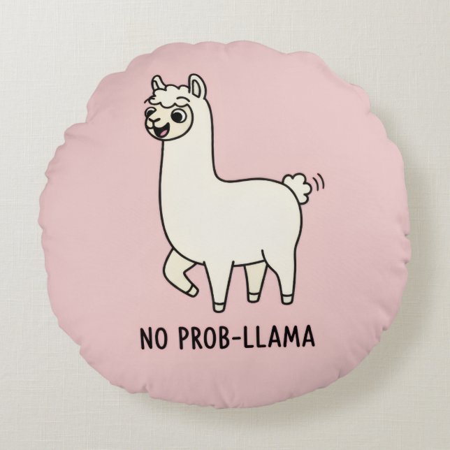 "No Prob-Llama" Cute Llama Doodle - Chill Vibe Rond Kussen (Voorkant)