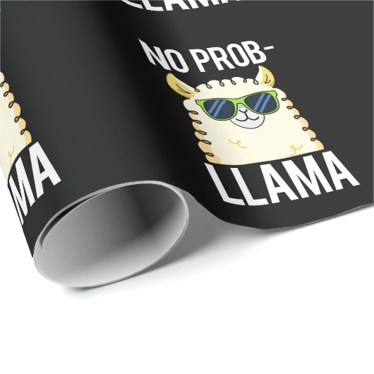 No-Prob-Llama Funny Cool Llama Pun Dark BG Cadeaupapier (Rol Hoek)