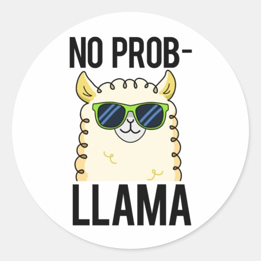 No-Prob-Llama Funny Cool Llama Pun Ronde Sticker (Voorkant)
