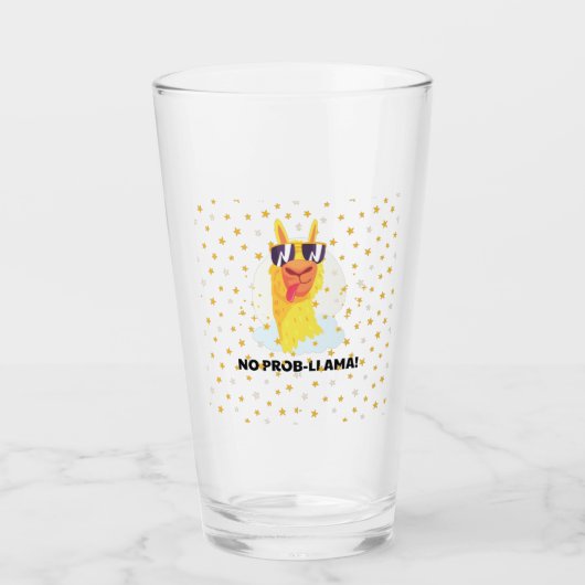 No-Prob-Llama Funny Cute Llama met sterren Glas (Voorkant)