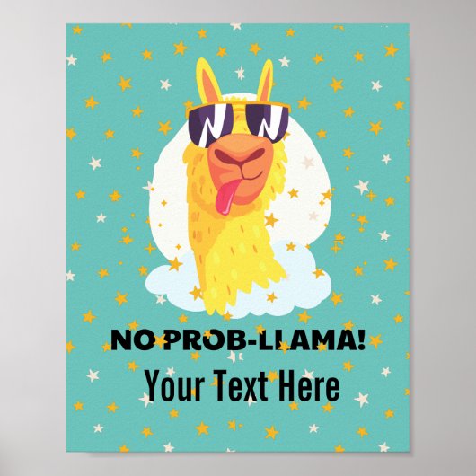 No-Prob-Llama Funny Cute Llama met sterren Poster (Voorkant)