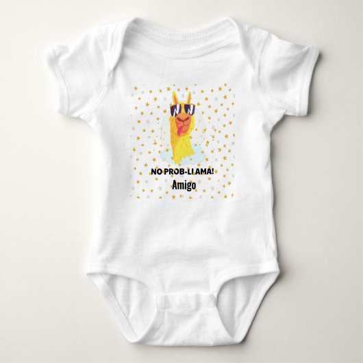 No-Prob-Llama Funny Cute Llama met sterren Romper (Voorkant)