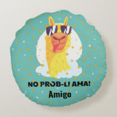 No-Prob-Llama Funny Cute Llama met sterren Rond Kussen (Achterkant)