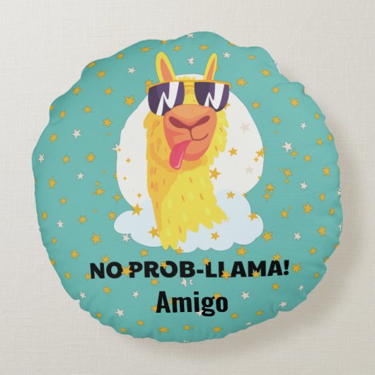 No-Prob-Llama Funny Cute Llama met sterren Rond Kussen (Achterkant)