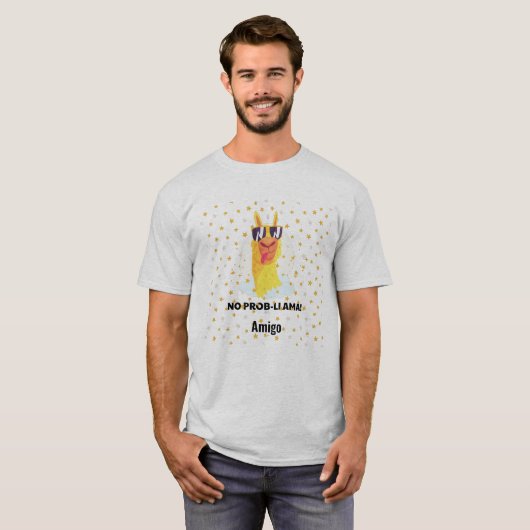 No-Prob-Llama Funny Cute Llama met sterren T-shirt (Voorkant volledig)