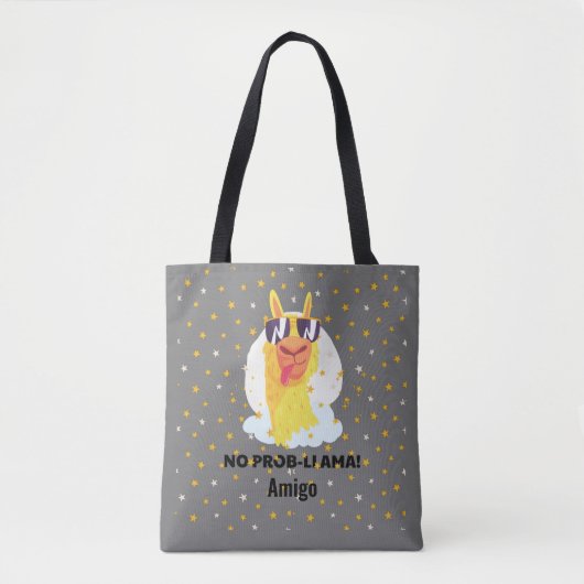 No-Prob-Llama Funny Cute Llama met sterren Tote Bag (Voorkant)