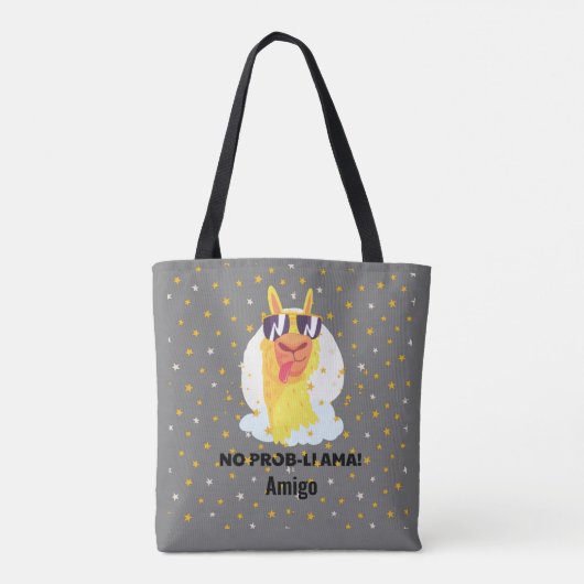 No-Prob-Llama Funny Cute Llama met sterren Tote Bag (Achterkant)