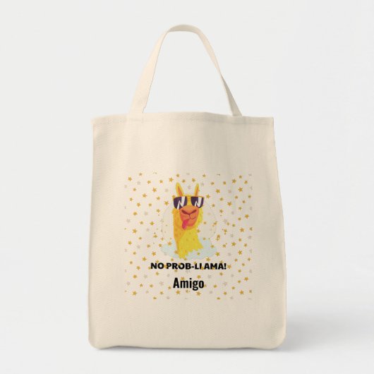 No-Prob-Llama Funny Cute Llama met sterren Tote Bag (Voorkant)