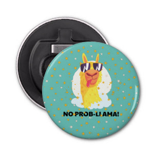 No-Prob-Llama Funny Cute Llama met sterrenSleutelh Button Flesopener