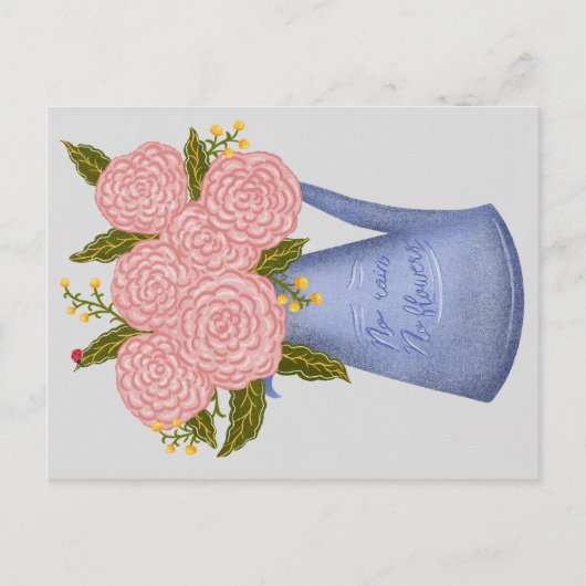 No rain no flowers watering can with flowers briefkaart (Voorkant)