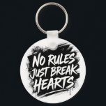 No Rules Just Break Hearts – Bold Street Keychain<br><div class="desc">bold and edgy typography design featuring the phrase “No Rules Just Break Hearts.” Perfect for those who love rebellious attitude, street style fashion, and confident statement quotes. The grunge brush style gives this design a modern urban vibe, making it ideal for t-shirts, hoodies, stickers, and more. A great choice for...</div>