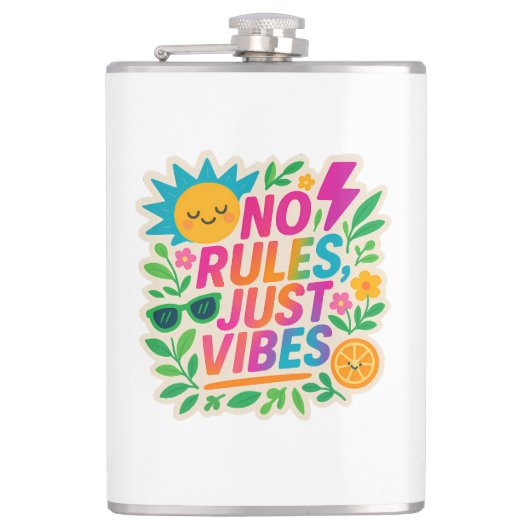 No Rules Just Vibes – Neon Gradient Kawaii-Punk Ty Heupfles (Voorkant)