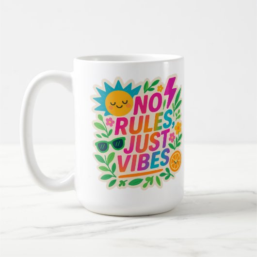No Rules Just Vibes – Neon Gradient Kawaii-Punk Ty Koffiemok (Links)