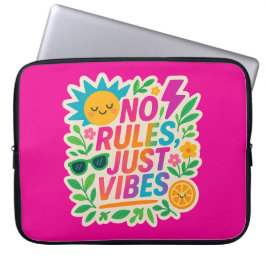 No Rules Just Vibes – Neon Gradient Kawaii-Punk Ty Laptop Sleeve