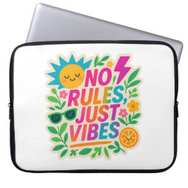 No Rules Just Vibes – Neon Gradient Kawaii-Punk Ty Laptop Sleeve