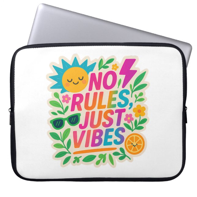 No Rules Just Vibes – Neon Gradient Kawaii-Punk Ty Laptop Sleeve (Voorkant)