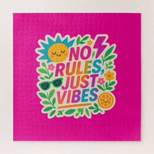No Rules Just Vibes – Neon Gradient Kawaii-Punk Ty Legpuzzel (Verticaal)