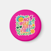 No Rules Just Vibes – Neon Gradient Kawaii-Punk Ty Magneet (Voorkant)