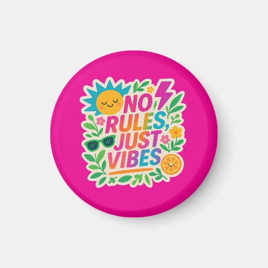 No Rules Just Vibes – Neon Gradient Kawaii-Punk Ty Magneet (Voorkant)