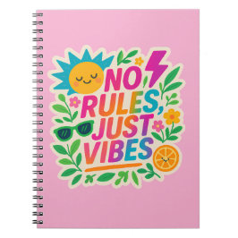 No Rules Just Vibes – Neon Gradient Kawaii-Punk Ty Notitieboek
