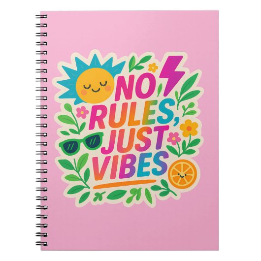 No Rules Just Vibes – Neon Gradient Kawaii-Punk Ty Notitieboek (Voorkant)